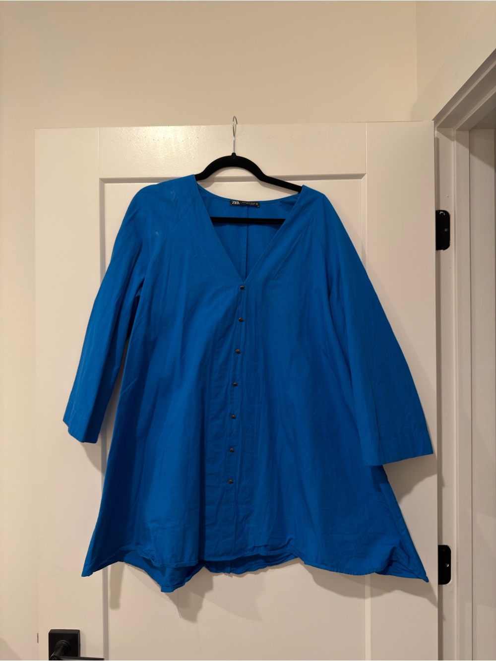 Zara Blue Button-Front V-Neck Dress